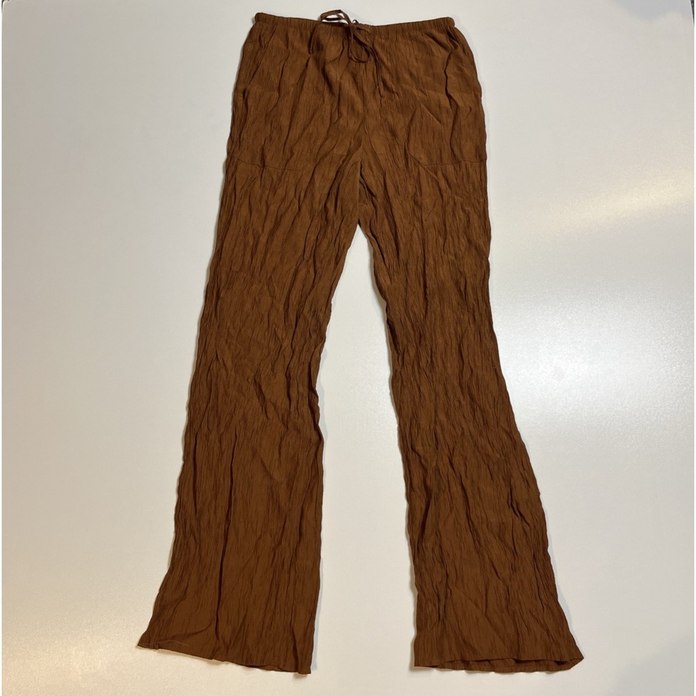 Zara Crepe Drawstring Pants Size S Terracotta Straight Leg Lightweight Trouser